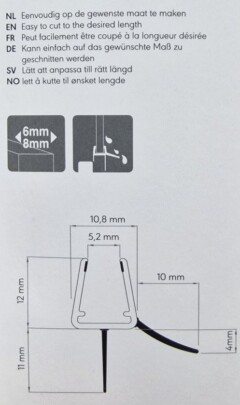 Afdichtprofiel lekstrip douchedeurafdichting met waterkering Tiger 6 - 8 mm