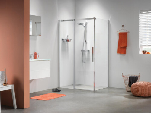 Sealskin Slider Schuifdeur met zijwand, 140x90cm. 8mm helder veiligheidsglas, Zilver glans profiel
