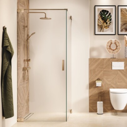 Sealskin Pure Zijwand voor combinatie met draaideur 90x200 cm, 8 mm helder veiligheidsglas met antikalklaag Geborsteld goud