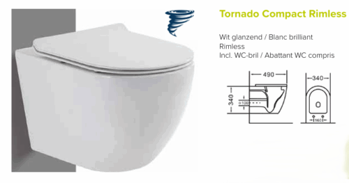 Tornado Compact Rimless Hangtoilet met Tornado-spoeling