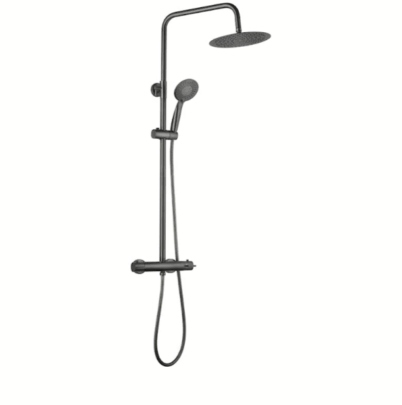 Nortiq douchesysteem met thermostaat in gun metal en Ø22 cm douchekop