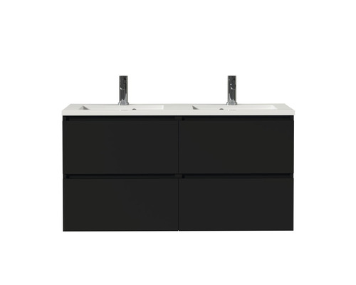 Tiger Loft Meubelset 120 cm met 4 lades Mat zwart inclusief Quadro wastafel Hoogglans wit