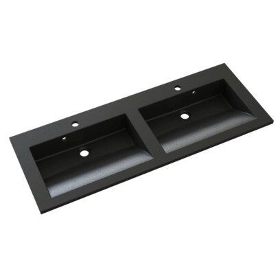Allibert Slide 120 cm solid surface wastafel met 2 wasbakken mat zwart graniet "look"