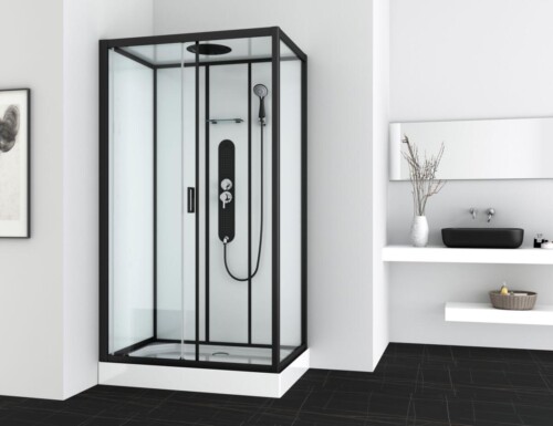 Allibert UYUNI complete douchecabine hoekmodel 120 x 80, wit/zwart vrijstaand